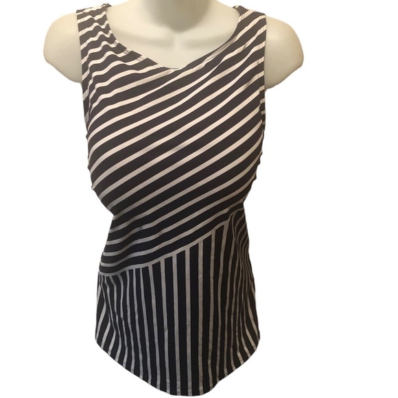 Lands End High Neck UPF 50Tankini Swimsuit Top 16 NWOT Striped Minamalist Beach - Picture 4 of 8